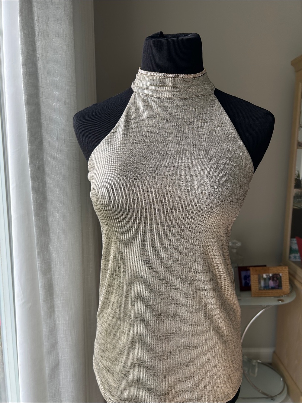 White House Black Market Metallic Taupe High-Neck Sleeveless Tank